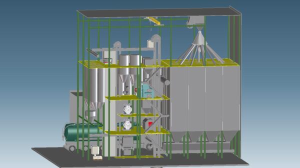 3D-presentatie van de grote proceslijn met autobelading.